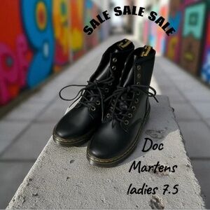 Dr. Martens Black Boots with Yellow Accents woman 7.5 says 7 but fits 7.5